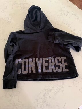 Converse Black Cropped Girls Hoodie with Metallic Leopard Logo 10/12